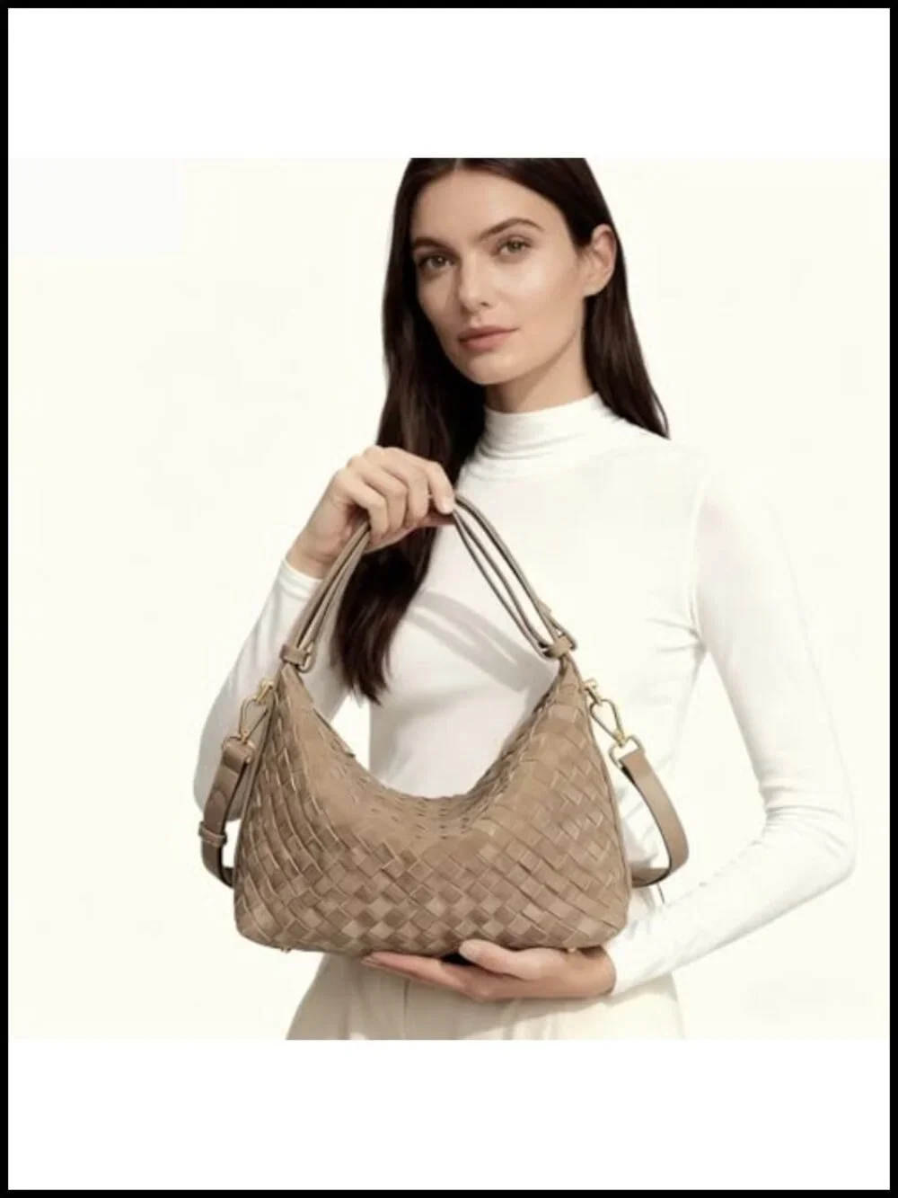 Woven Suede Shoulder Bag - Hobo Satchel, Slouchy Crossbody Purse & Tote